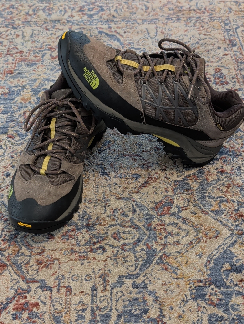 The North Face Men’s Brown Trail Hiking Shoes with Yellow Accents